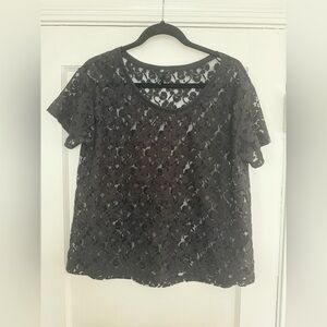 H&M Black Lace Scoop Neck Short Sleeve Top